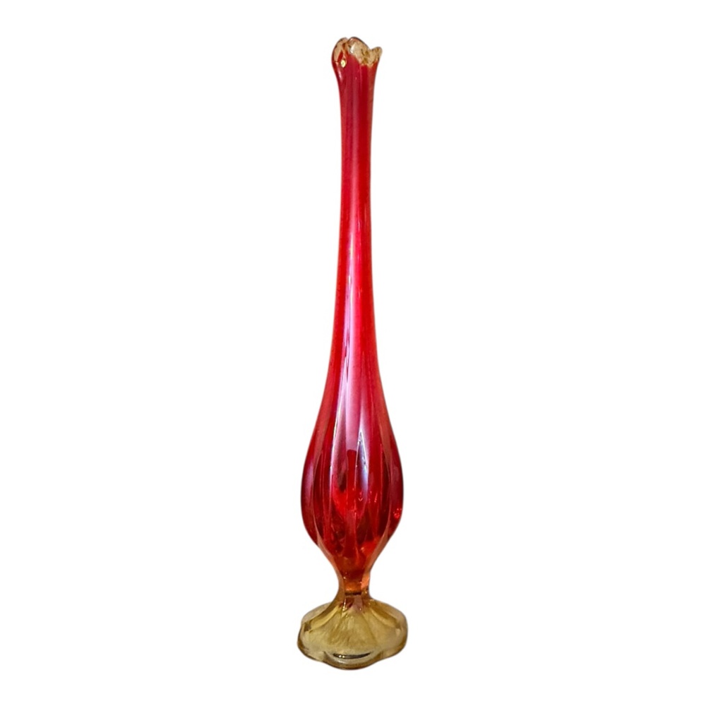 Vintage Pedestal Vase Amberina Art Glass Mod/Retro Collectible Tall